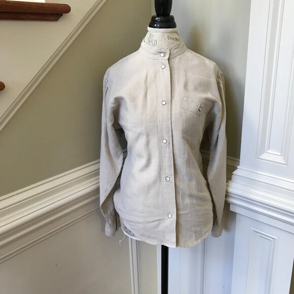 Isabel Marant Nauru Button Down Top Shirt Womens 34 Tan 2 US Linen Long Sleeve - Picture 3 of 12